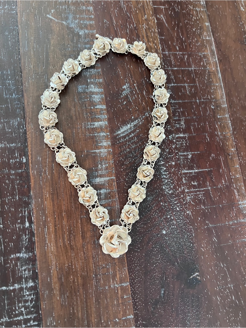 Vintage Silver Rose Link Necklace made in Mexico